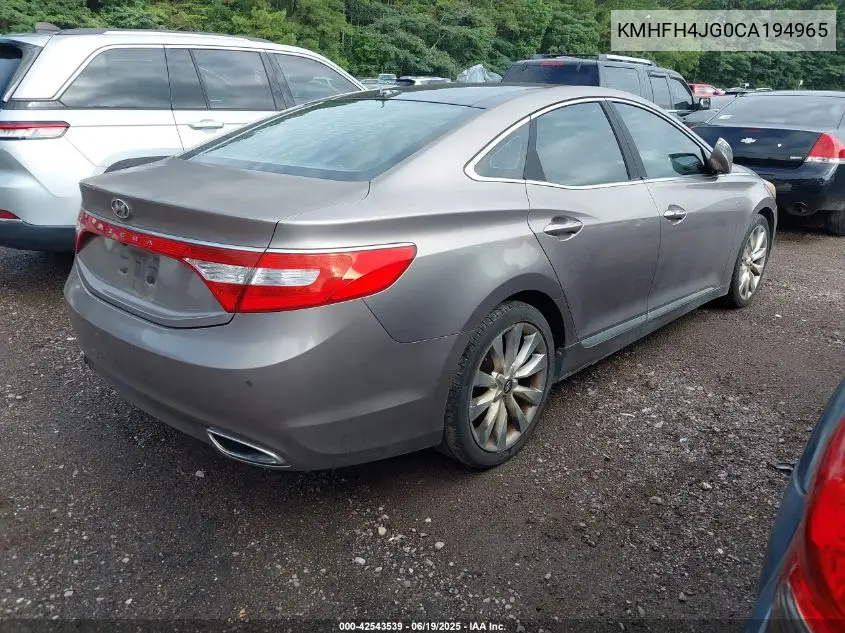 2012 Hyundai Azera VIN: KMHFH4JG0CA194965 Lot: 42543539