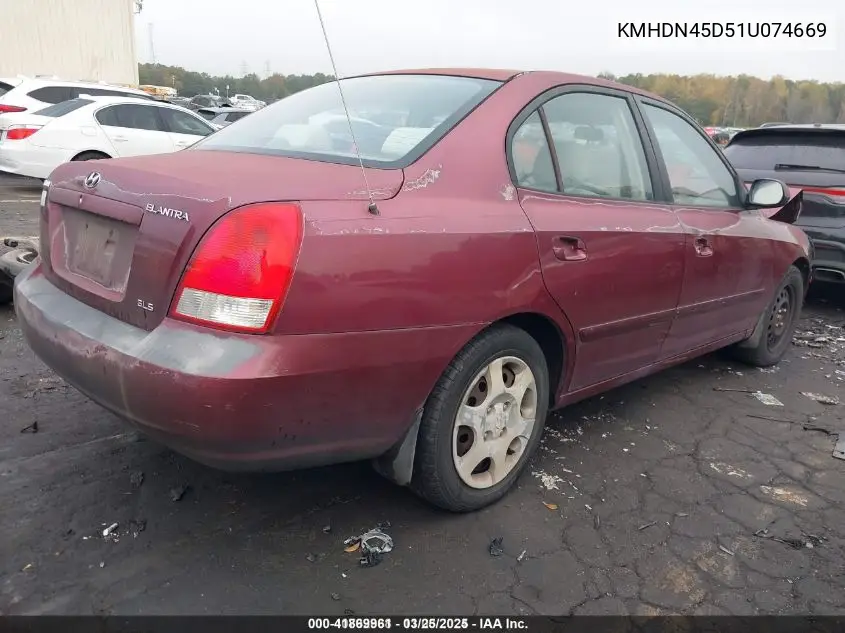 2001 Hyundai Elantra Gls VIN: KMHDN45D51U074669 Lot: 41869961