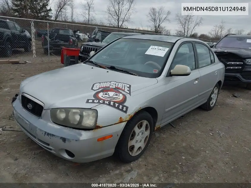 2001 Hyundai Elantra Gls VIN: KMHDN45D81U124948 Lot: 41870820