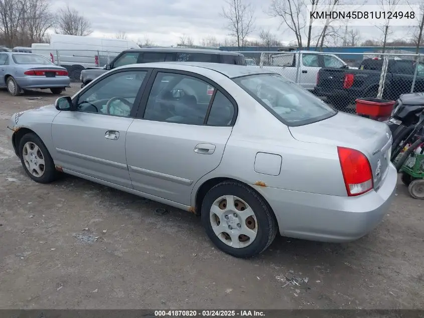 2001 Hyundai Elantra Gls VIN: KMHDN45D81U124948 Lot: 41870820