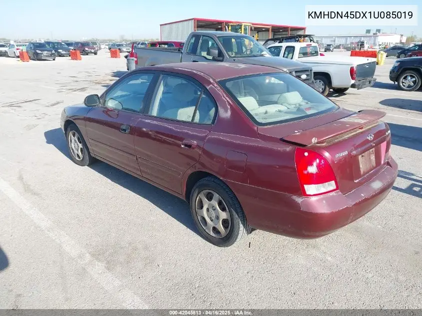 2001 Hyundai Elantra Gls VIN: KMHDN45DX1U085019 Lot: 42045813