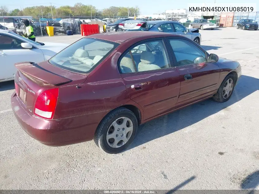 2001 Hyundai Elantra Gls VIN: KMHDN45DX1U085019 Lot: 42045813