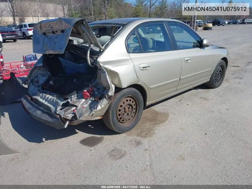 2001 Hyundai Elantra Gls VIN: KMHDN45D41U075912 Lot: 42061855