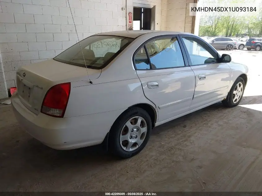 2001 Hyundai Elantra Gls VIN: KMHDN45DX1U093184 Lot: 42209309