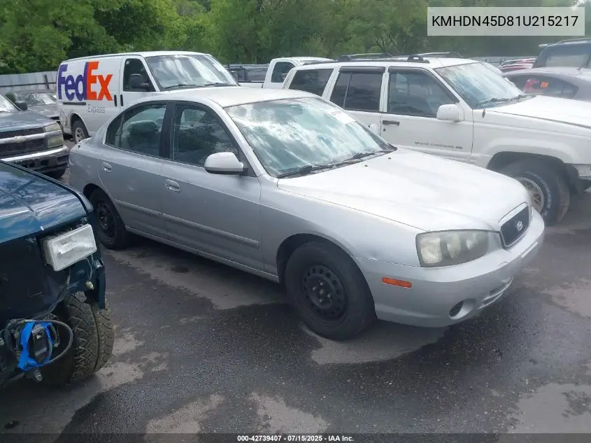 2001 Hyundai Elantra Gls VIN: KMHDN45D81U215217 Lot: 42739407