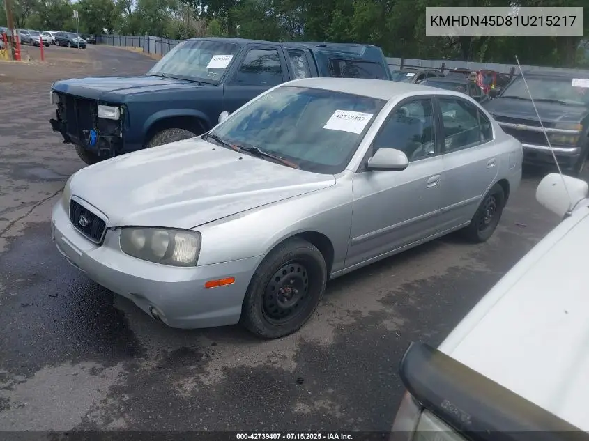 2001 Hyundai Elantra Gls VIN: KMHDN45D81U215217 Lot: 42739407