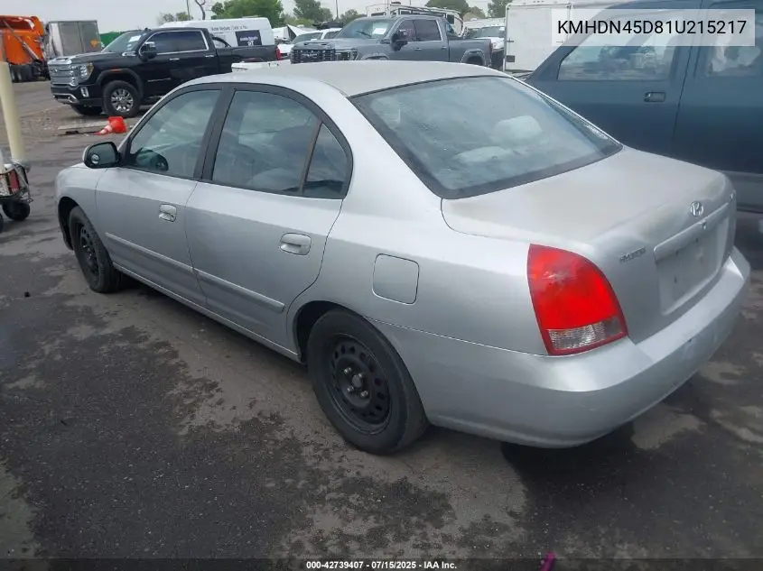 2001 Hyundai Elantra Gls VIN: KMHDN45D81U215217 Lot: 42739407