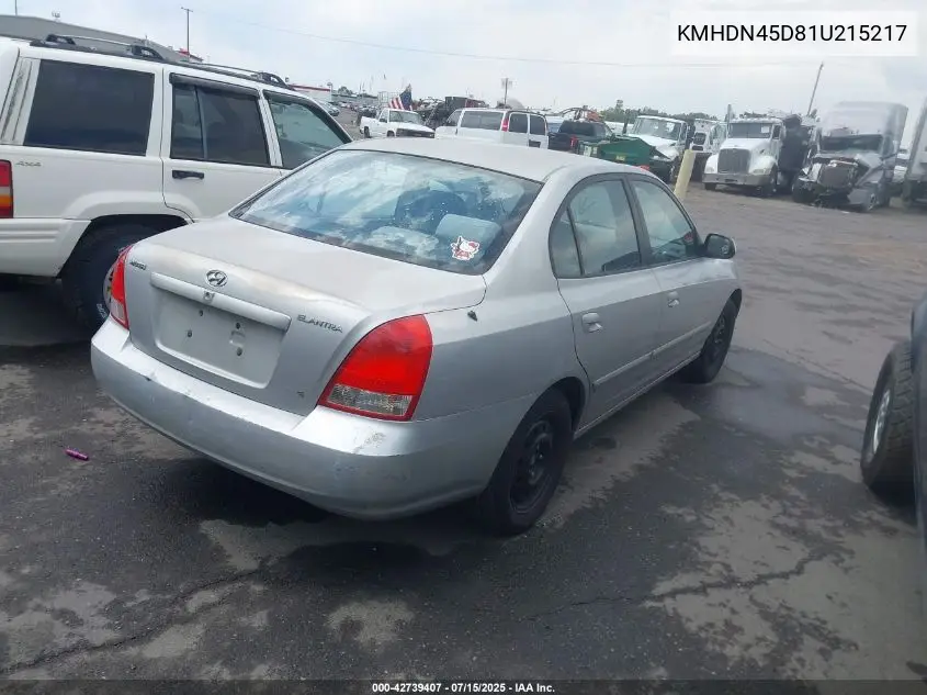 2001 Hyundai Elantra Gls VIN: KMHDN45D81U215217 Lot: 42739407