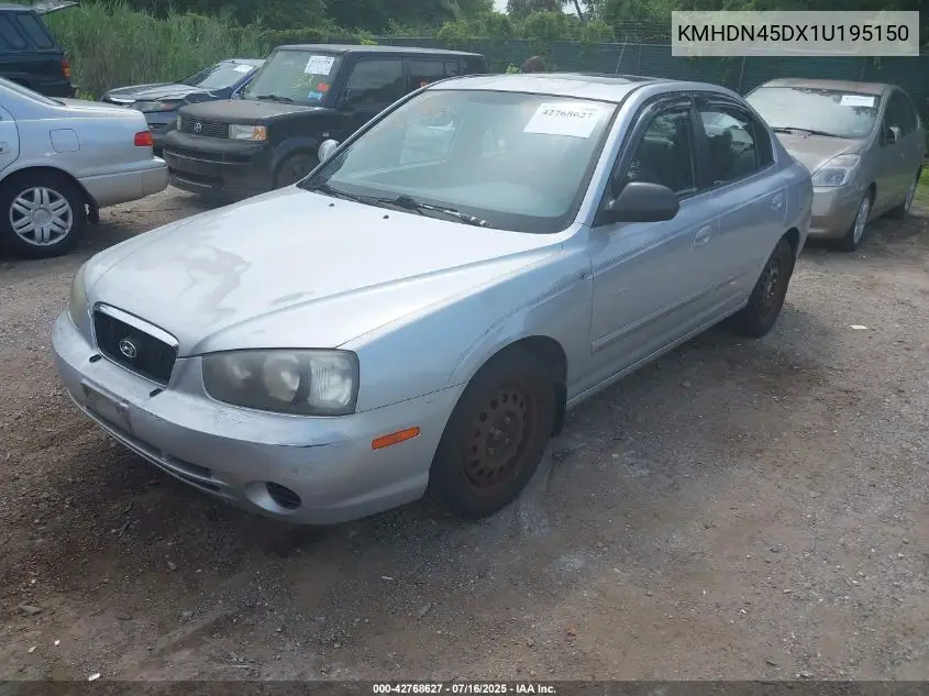 2001 Hyundai Elantra Gls VIN: KMHDN45DX1U195150 Lot: 42768627