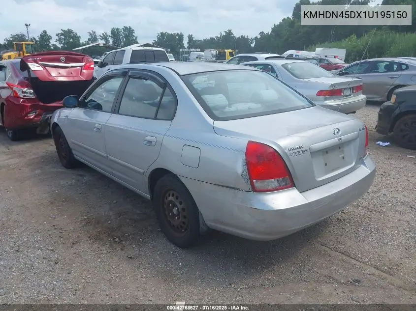 2001 Hyundai Elantra Gls VIN: KMHDN45DX1U195150 Lot: 42768627