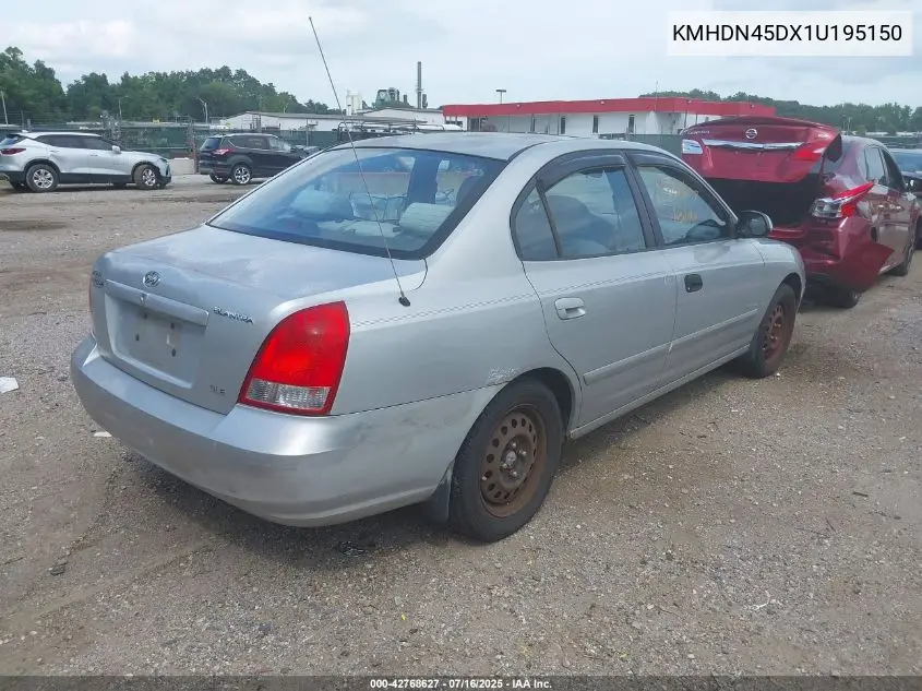 2001 Hyundai Elantra Gls VIN: KMHDN45DX1U195150 Lot: 42768627