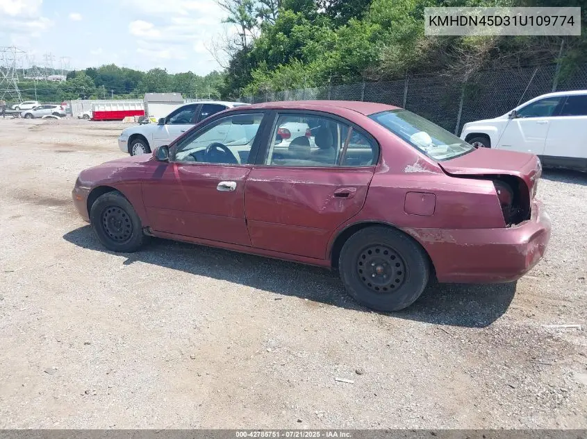 2001 Hyundai Elantra Gls VIN: KMHDN45D31U109774 Lot: 42785751