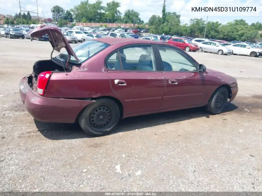 2001 Hyundai Elantra Gls VIN: KMHDN45D31U109774 Lot: 42785751