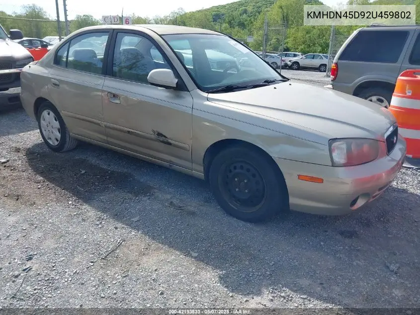 2002 Hyundai Elantra Gls VIN: KMHDN45D92U459802 Lot: 42193533