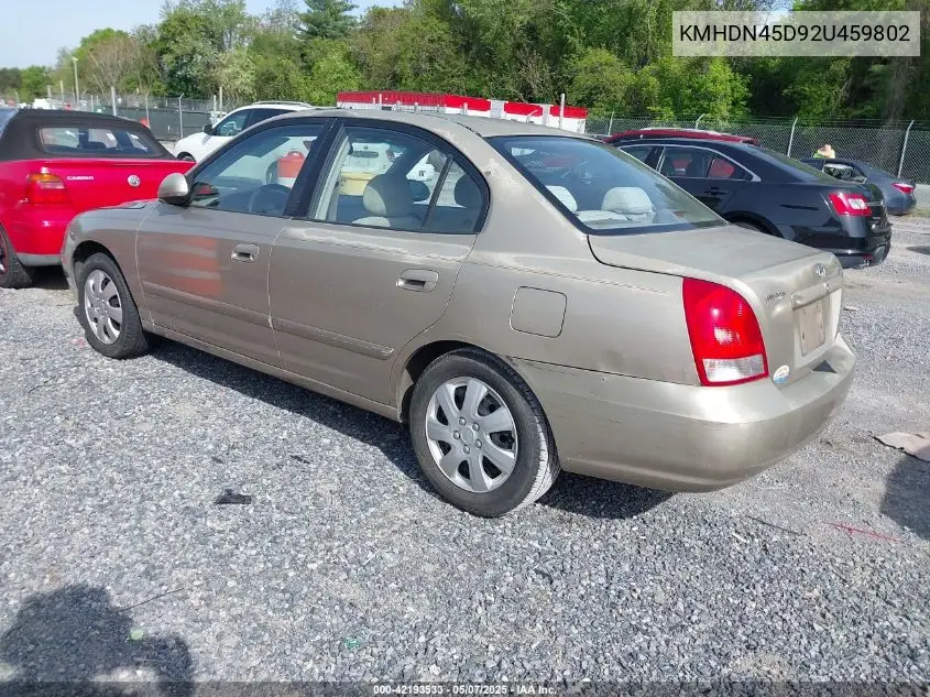 2002 Hyundai Elantra Gls VIN: KMHDN45D92U459802 Lot: 42193533
