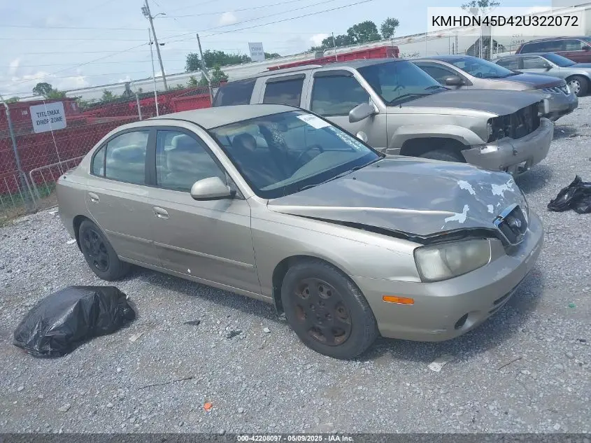 2002 Hyundai Elantra Gls VIN: KMHDN45D42U322072 Lot: 42208097