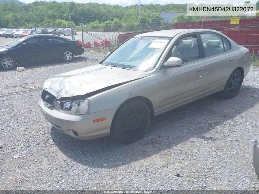2002 Hyundai Elantra Gls VIN: KMHDN45D42U322072 Lot: 42208097