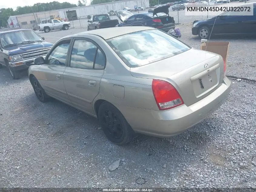 2002 Hyundai Elantra Gls VIN: KMHDN45D42U322072 Lot: 42208097
