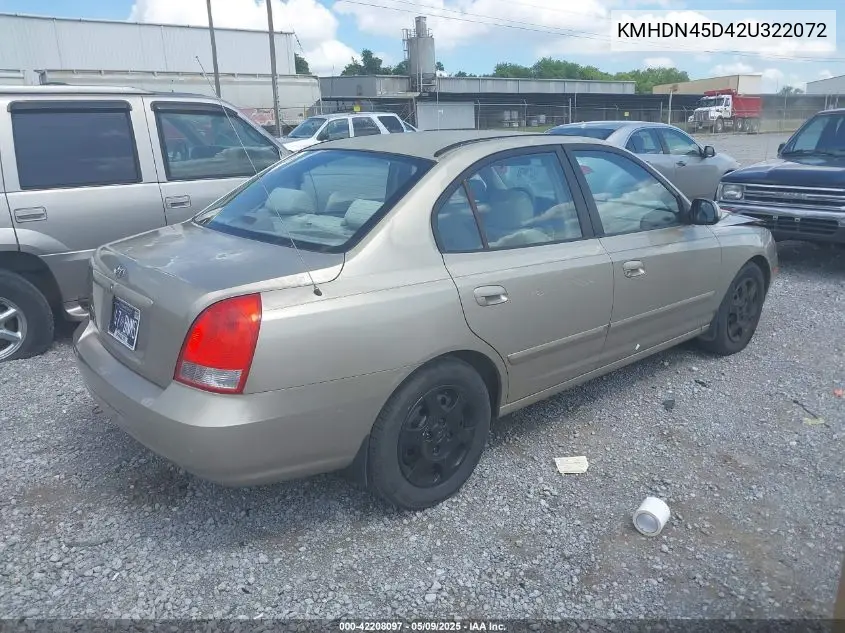 2002 Hyundai Elantra Gls VIN: KMHDN45D42U322072 Lot: 42208097