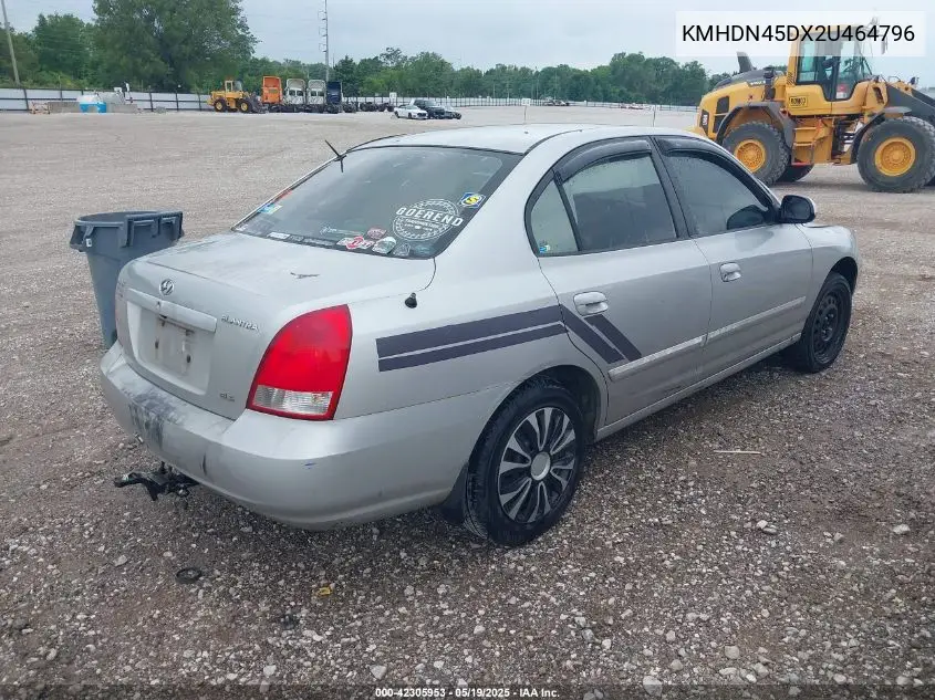 2002 Hyundai Elantra Gls VIN: KMHDN45DX2U464796 Lot: 42305953