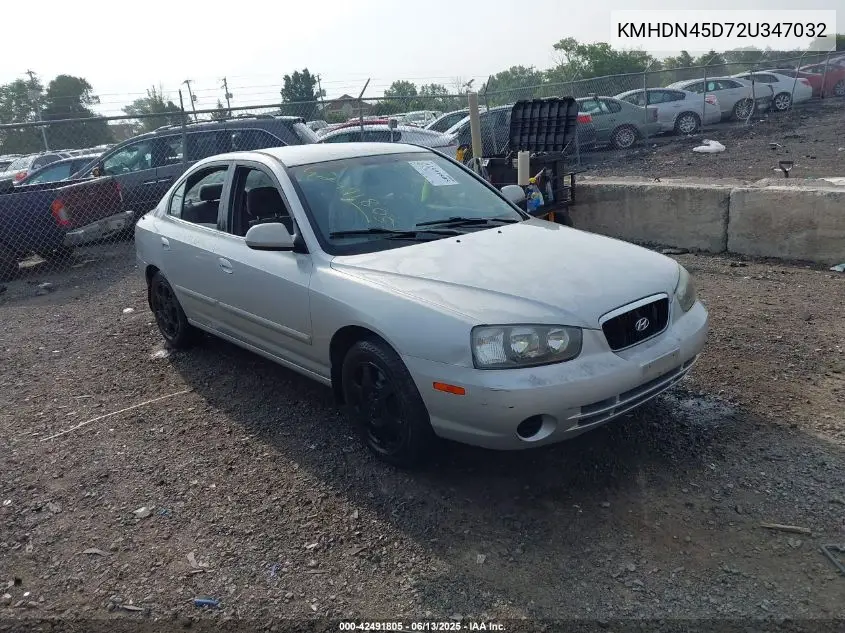 2002 Hyundai Elantra Gls VIN: KMHDN45D72U347032 Lot: 42491805
