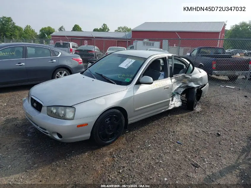 2002 Hyundai Elantra Gls VIN: KMHDN45D72U347032 Lot: 42491805