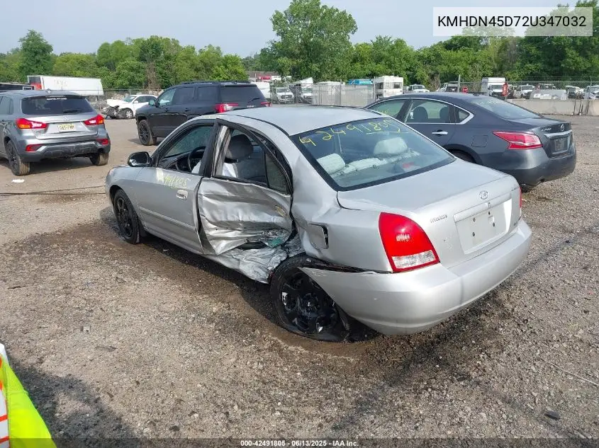 2002 Hyundai Elantra Gls VIN: KMHDN45D72U347032 Lot: 42491805