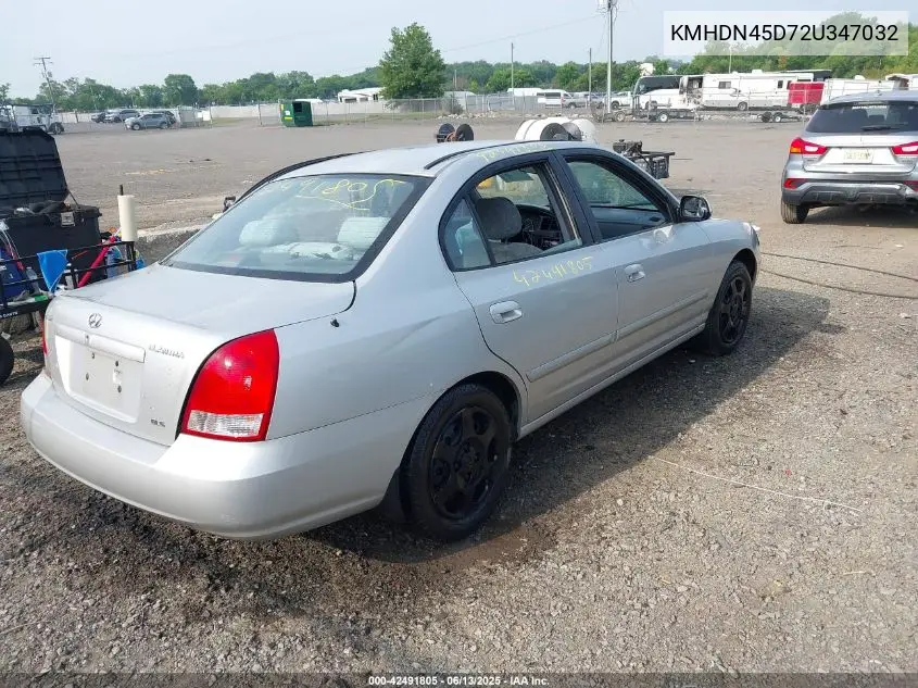 2002 Hyundai Elantra Gls VIN: KMHDN45D72U347032 Lot: 42491805