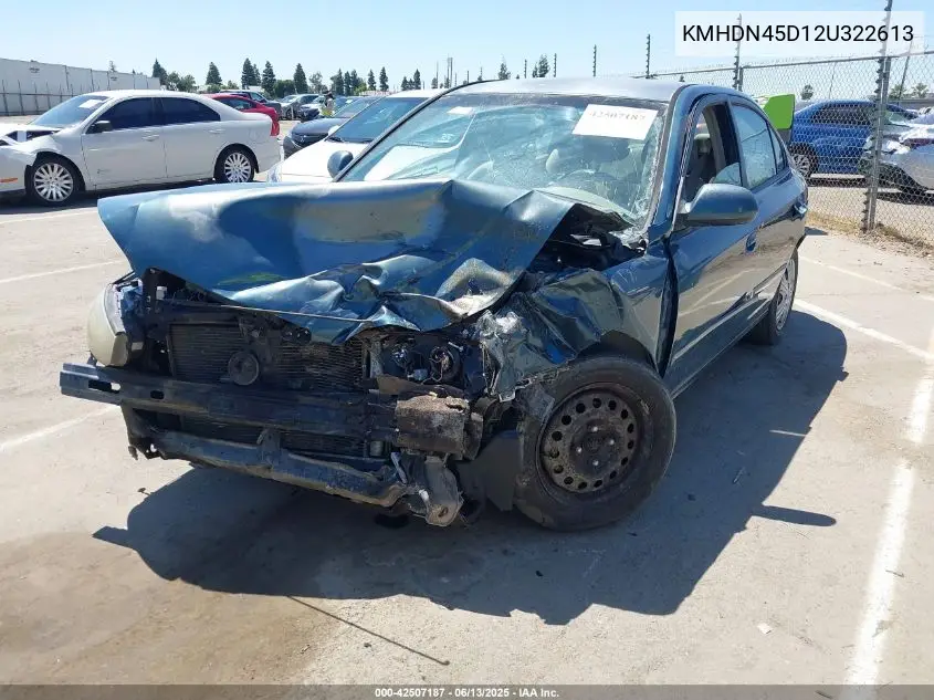 2002 Hyundai Elantra Gls VIN: KMHDN45D12U322613 Lot: 42507187