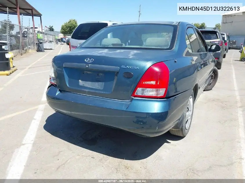 2002 Hyundai Elantra Gls VIN: KMHDN45D12U322613 Lot: 42507187