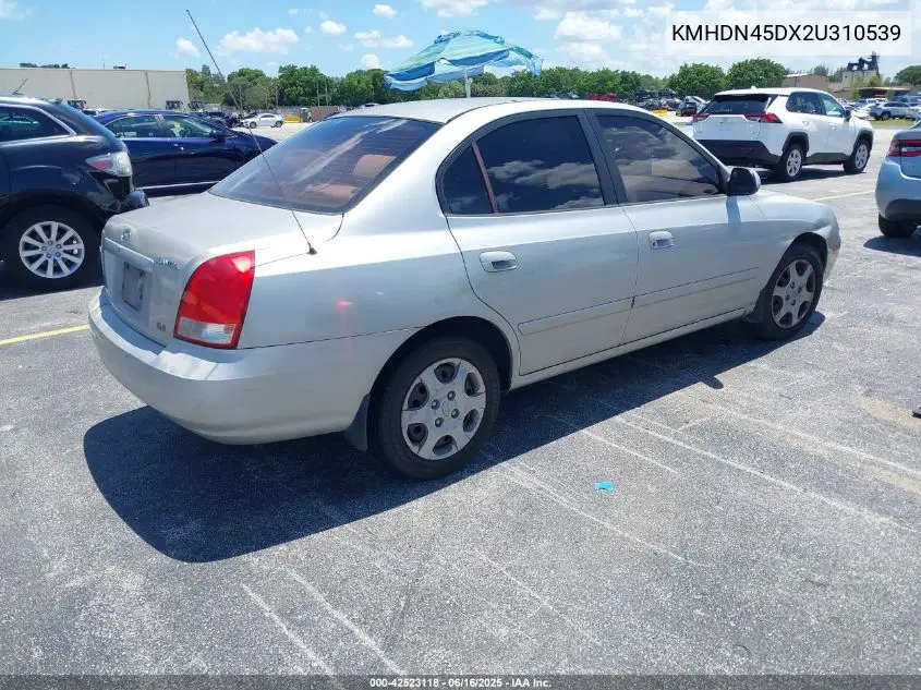 2002 Hyundai Elantra Gls VIN: KMHDN45DX2U310539 Lot: 42523118