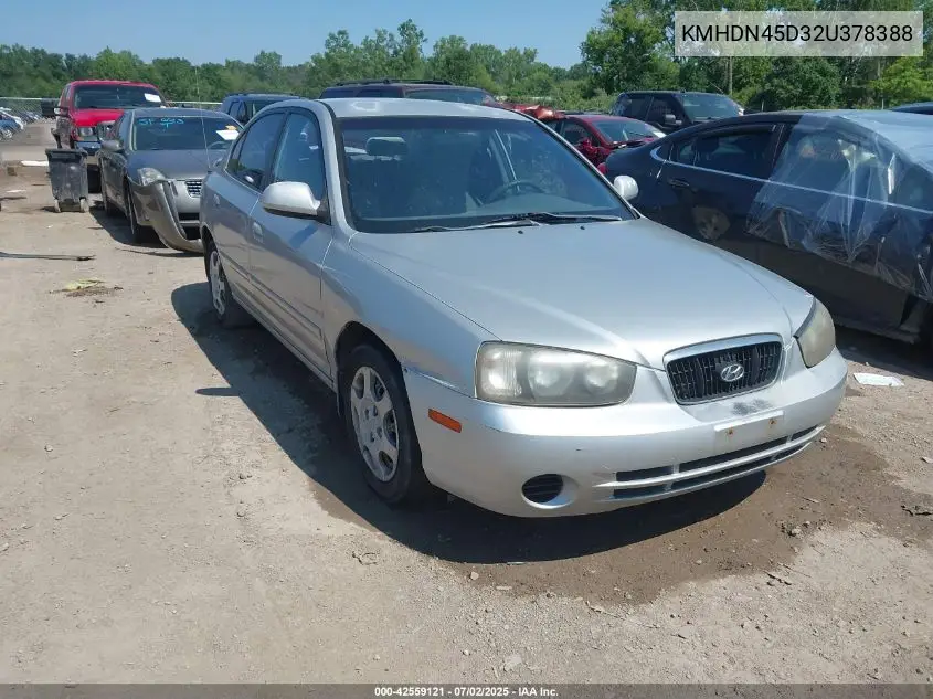 2002 Hyundai Elantra Gls VIN: KMHDN45D32U378388 Lot: 42559121