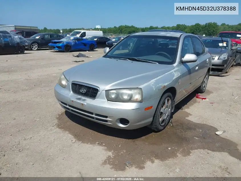 2002 Hyundai Elantra Gls VIN: KMHDN45D32U378388 Lot: 42559121