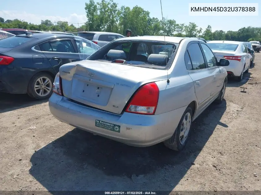 2002 Hyundai Elantra Gls VIN: KMHDN45D32U378388 Lot: 42559121