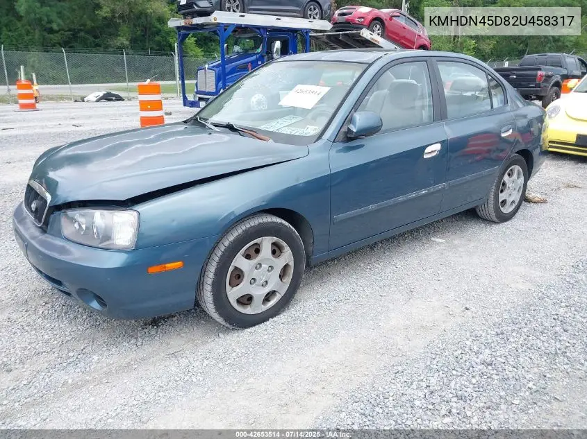2002 Hyundai Elantra Gls VIN: KMHDN45D82U458317 Lot: 42653514
