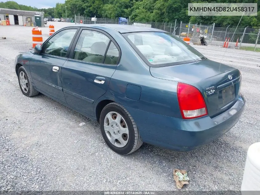 2002 Hyundai Elantra Gls VIN: KMHDN45D82U458317 Lot: 42653514
