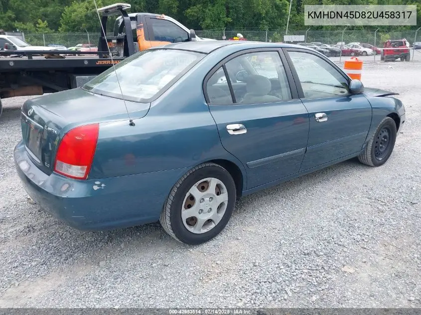 2002 Hyundai Elantra Gls VIN: KMHDN45D82U458317 Lot: 42653514