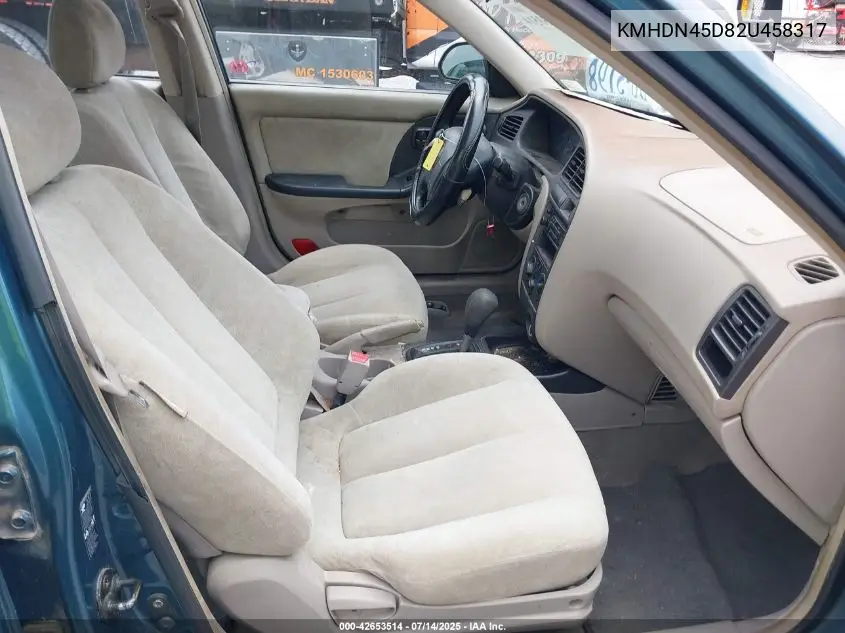 2002 Hyundai Elantra Gls VIN: KMHDN45D82U458317 Lot: 42653514