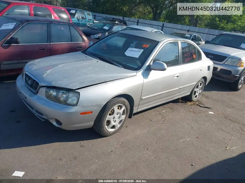 2002 Hyundai Elantra Gls VIN: KMHDN45D32U442770 Lot: 42665319
