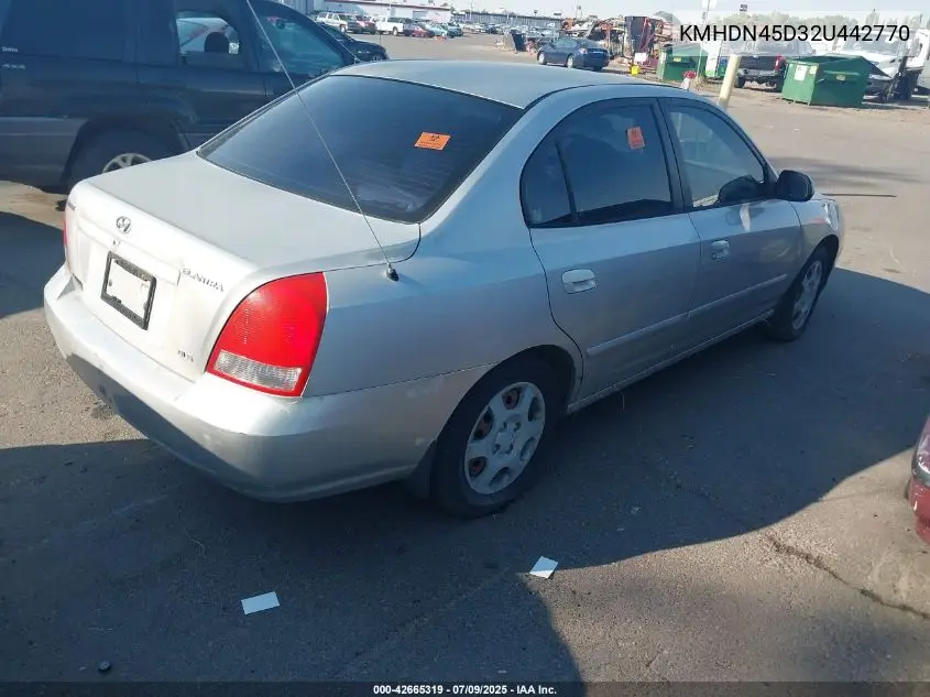 2002 Hyundai Elantra Gls VIN: KMHDN45D32U442770 Lot: 42665319