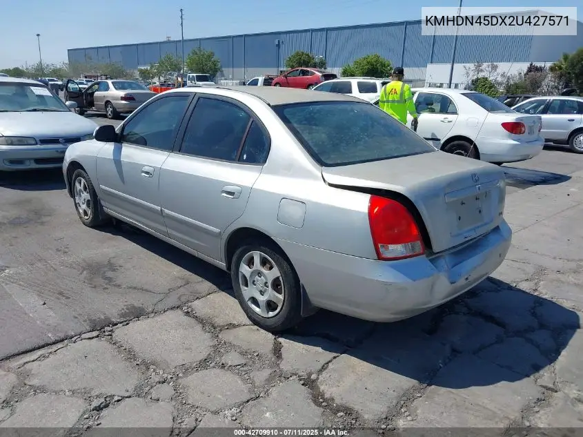 2002 Hyundai Elantra Gls VIN: KMHDN45DX2U427571 Lot: 42709910