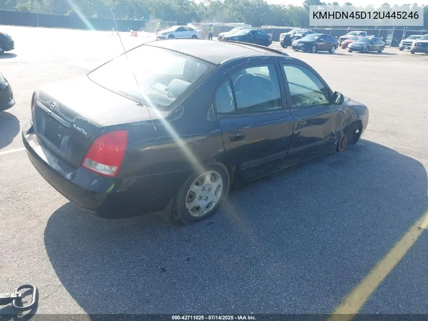 2002 Hyundai Elantra Gls VIN: KMHDN45D12U445246 Lot: 42711025