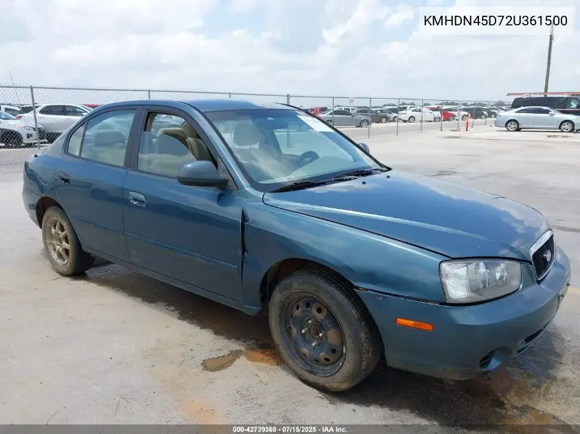 2002 Hyundai Elantra Gls VIN: KMHDN45D72U361500 Lot: 42739368