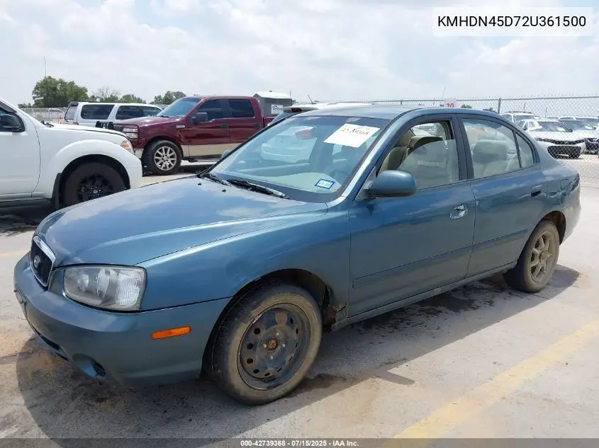2002 Hyundai Elantra Gls VIN: KMHDN45D72U361500 Lot: 42739368