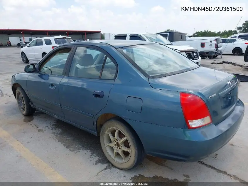 2002 Hyundai Elantra Gls VIN: KMHDN45D72U361500 Lot: 42739368