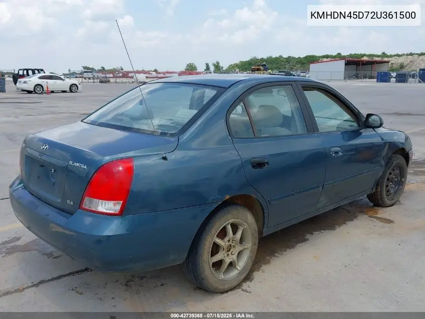 2002 Hyundai Elantra Gls VIN: KMHDN45D72U361500 Lot: 42739368
