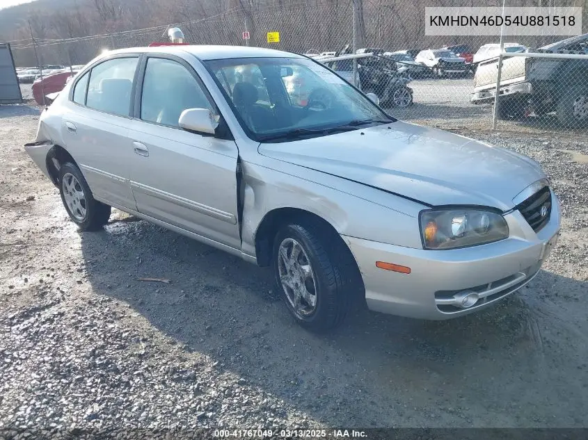 2004 Hyundai Elantra Gls/Gt VIN: KMHDN46D54U881518 Lot: 41767049
