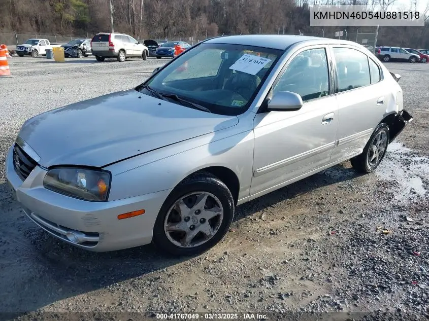 2004 Hyundai Elantra Gls/Gt VIN: KMHDN46D54U881518 Lot: 41767049