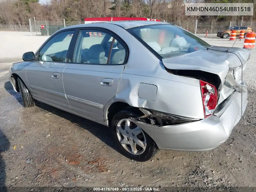 2004 Hyundai Elantra Gls/Gt VIN: KMHDN46D54U881518 Lot: 41767049
