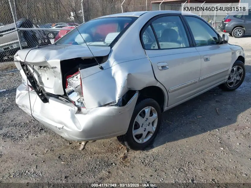 2004 Hyundai Elantra Gls/Gt VIN: KMHDN46D54U881518 Lot: 41767049
